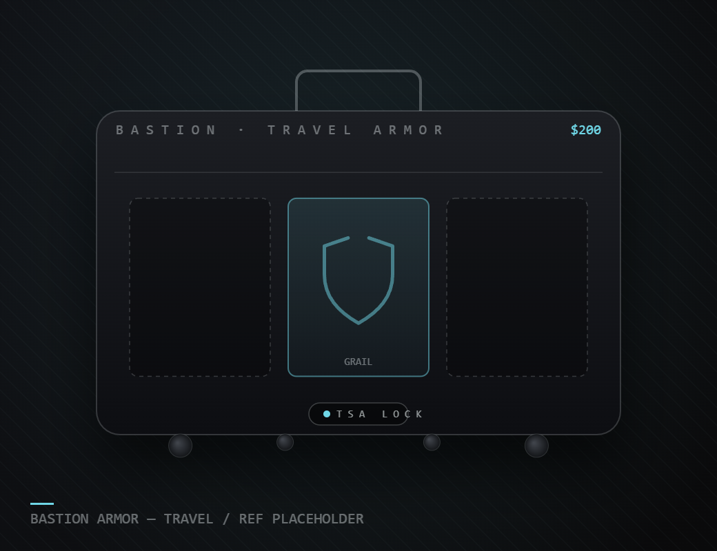 Travel Armor — wheeled TSA-lock case with slotted card rows