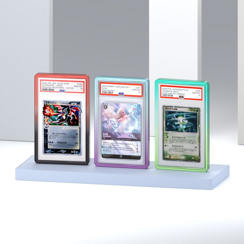 Graded Armor cases on a collector display shelf