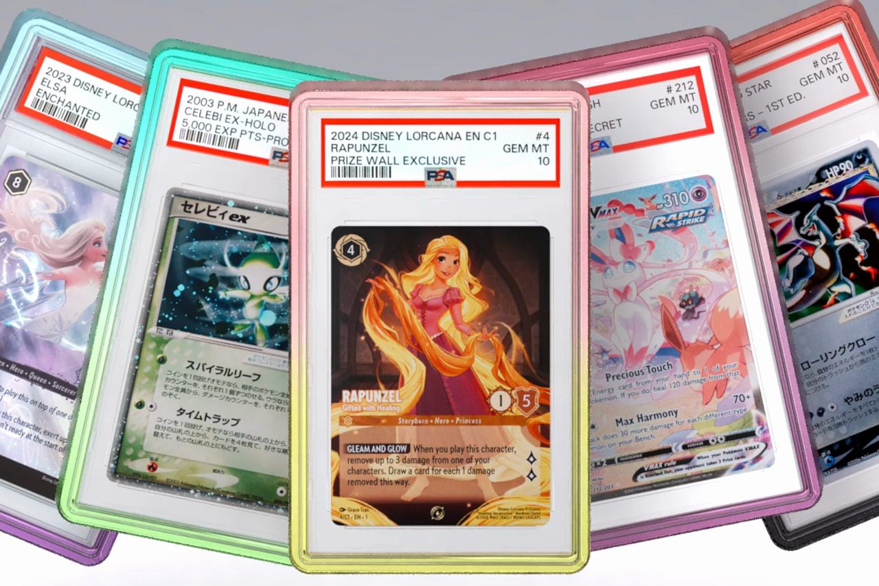 Five Graded Armor colorways fanned out, each holding a PSA graded card